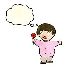 cartoon fat child with thought bubble N3
