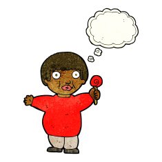 cartoon fat child with thought bubble N4