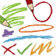 Colored pencil markings design elements for grading or emphasis
