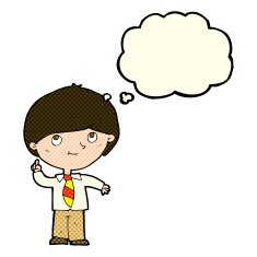 cartoon boy with idea thought bubble N4