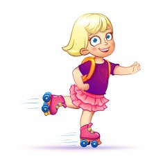 Little girl rides on roller skates