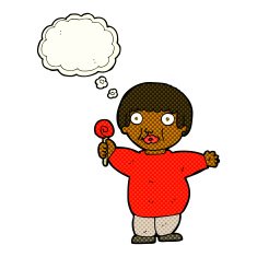 cartoon fat child with thought bubble N5