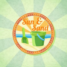 Sun sand spade and bucket on the summer shore Vector