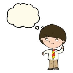 cartoon boy with idea thought bubble N7