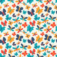 Retro seamless vector pattern of colorful butterfly silhouettes N3
