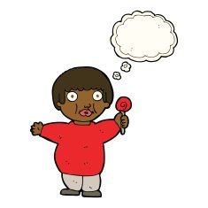 cartoon fat child with thought bubble N6