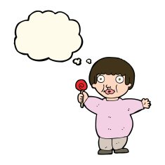 cartoon fat child with thought bubble N7