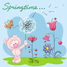 Cute Pig with dandelion