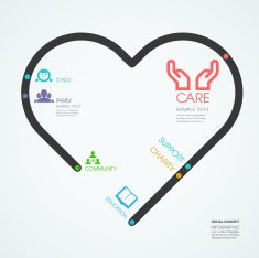 social care and support concept diagram line style infographic template