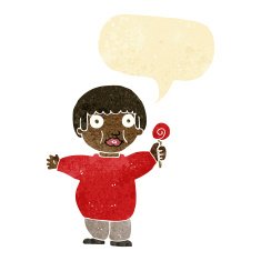 cartoon fat child with speech bubble