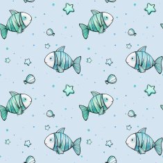 Cute marine pattern with watercolor fishes