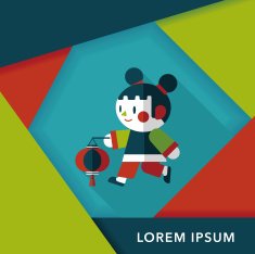 Chinese New Year girl flat icon with long shadow eps10 N44