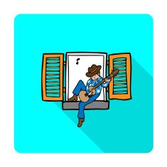 Boy playing guitar at window shadow