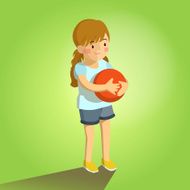 Cute girl holding ball mascot great for any use