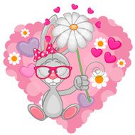 Bunny with hearts and flower