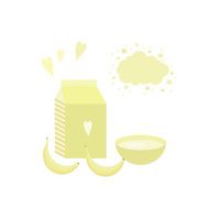 Vector illustration with yoghurt and bananas on a table