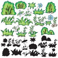 Grass and flowers with silhouttes