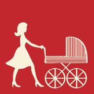 Woman silhouette with baby carriage