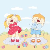 crying little boy and girl