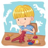 Young Boy Molding a Dinosaur with Clay