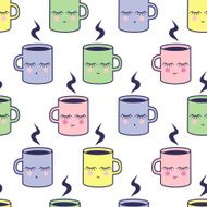 Seamless pattern with cute smiling cups