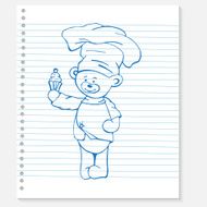 Sketch bear cook on a notebook