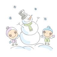 Snowman and kids