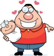 Cartoon Dad Loving a Baby