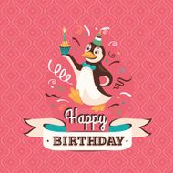 Vintage birthday greeting card with a penguin vector illustration