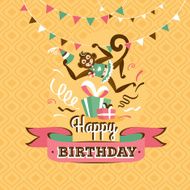 Vintage birthday greeting card with a monkey vector illustration