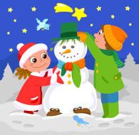 Kids making a snowman