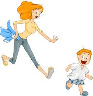 Boy running from Mother