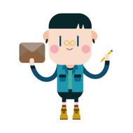 Character illustration design Boy writing letter cartoon eps