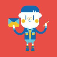 Character illustration design Boy writing letter cartoon eps N3