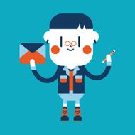 Character illustration design Boy writing letter cartoon eps N4