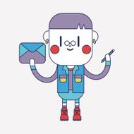 Character illustration design Boy writing letter cartoon eps N5