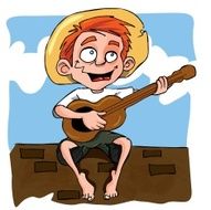 Guitar boy plays on a wall