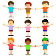 Cute vector cartoon Kids Little Boys different ethnics (Set 1)