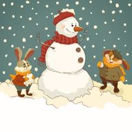 Snowman and bunnies