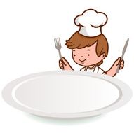 Chef boy looking over an empty plate