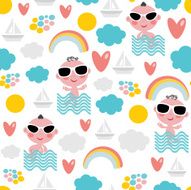 Baby on vacation seamless pattern