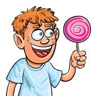 Cartoon boy eating lollypop Isolated