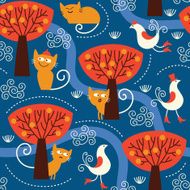 pattern with birds and cats