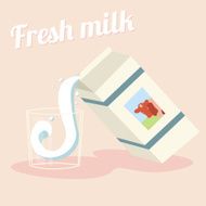 Fresh milk flow in glass paper package drops poster template