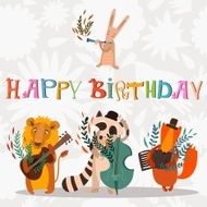 Stylish Happy birthday background Animals - musicians on birthd