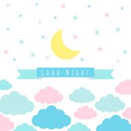 Childish background with moon clouds and stars N3