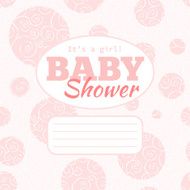 Vector pink baby shower party invitation (girl) with doodled swirls