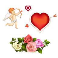 Roses heart and cupid on white background