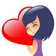 Girl teen hugs heart pillow