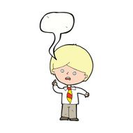 cartoon worried school boy raising hand with speech bubble N8